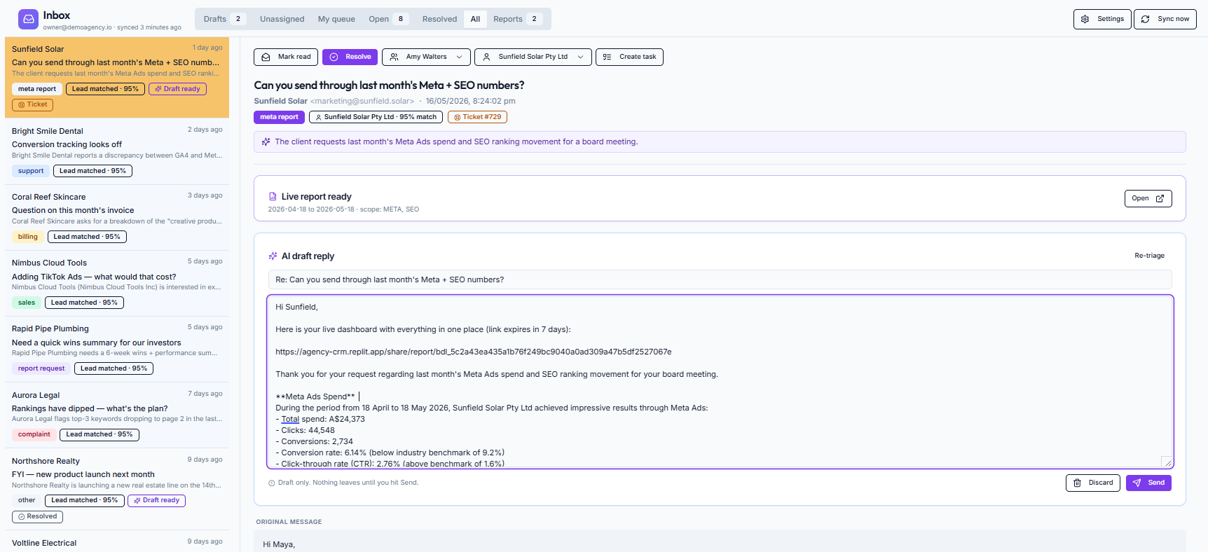 Agency Intelligence Smart Inbox linking agency email to client work